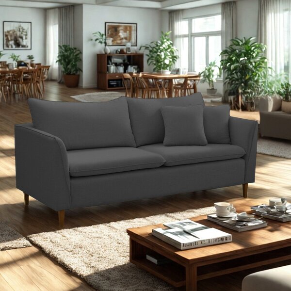 Sofá 2 Lugares Retrô 164cm Linho Kassia Grafite