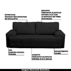 Sofá 2 Lugares Sala De Estar Roma 180 Cm Couro Preto G58 - Gr