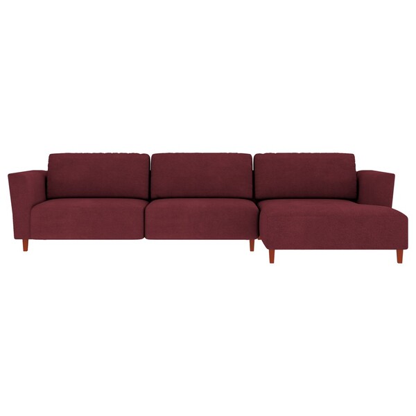 Sofá 310cm Com Chaise Direita Franz Suede Bordô - Gran Belo
