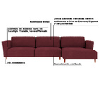 Sofá 310cm Com Chaise Direita Franz Suede Bordô - Gran Belo