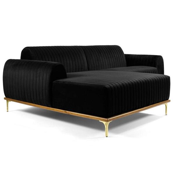 Sofá 320cm 5 Lugares Chaise Molino Veludo Preto
