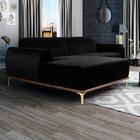 Sofá 320cm 5 Lugares Chaise Molino Veludo Preto