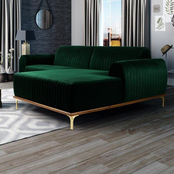 Sofá 320cm 5 Lugares Chaise Molino Veludo Verde Musgo