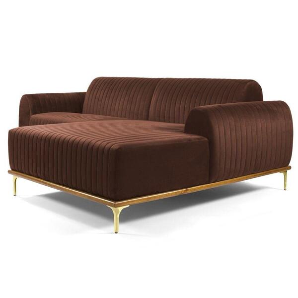Sofá 350cm 6 Lugares Chaise Molino Veludo Terra
