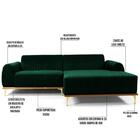 Sofá 350cm 6 Lugares Chaise Molino Veludo Verde Musgo