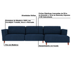 Sofá 370cm Com Chaise Direita Franz Suede Azul G52 - Gran Belo