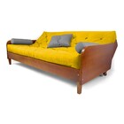 Sofá 3 E 4 Lugares Paris Sarja Amarelo Madeira Imbuia