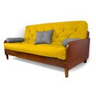 Sofá 3 E 4 Lugares Paris Sarja Amarelo Madeira Imbuia