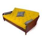 Sofá 3 E 4 Lugares Paris Sarja Amarelo Madeira Imbuia