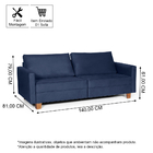 Sofá 3 Lugares 1,40m Fixo Veludo Plaza Azul - Straub Web