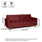 Sofá 3 Lugares 1,40m Fixo Veludo Plaza Bordô - Straub Web