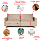 Sofá 3 Lugares 1,60m Fixo Veludo Plaza Bege - Straub Web