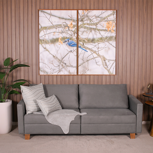 Sofá 3 Lugares 1,60m Fixo Veludo Plaza Cinza - Straub Web