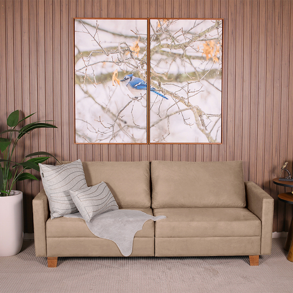 Sofá 3 Lugares 1,80m Fixo Veludo Plaza Marrom Claro - Straub