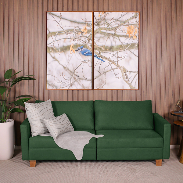 Sofá 3 Lugares 1,80m Fixo Veludo Plaza Verde - Straub Web