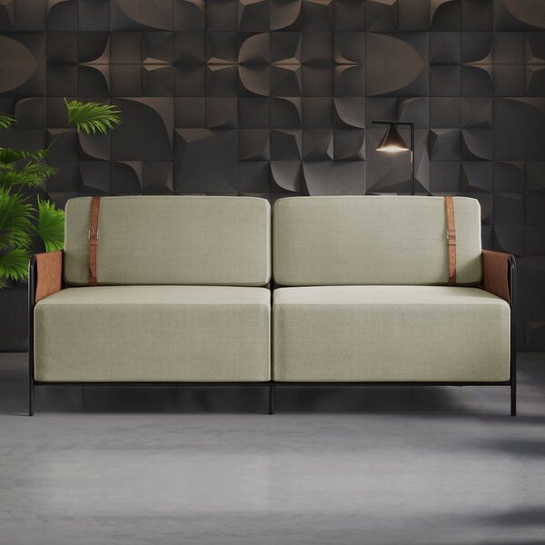 Sofá 3 Lugares 180cm Living M-09 Preto/linho Bege