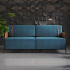 Sofá 3 Lugares 180cm Living M-09 Preto/linho Jeans Azul