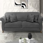 Sofá 3 Lugares 2,00 M Cinza Com Pés De Madeira E 2 Almofadas