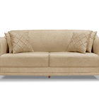 Sofá 3 Lugares 2,00 M Linho Dourado Com Pés De Madeira E 2 Al