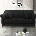 Sofá 3 Lugares 2,00 M Preto Com Pés De Madeira E 2 Almofadas