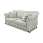 Sofá 3 Lugares 2,00 M Veludo Prata Com Pés De Madeira E 2 Alm