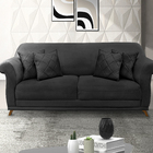 Sofá 3 Lugares 2,00 M Veludo Preto Com Pés De Madeira E 2 Alm