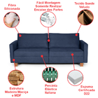 Sofá 3 Lugares 2,00m Fixo Veludo Plaza Azul - Straub Web