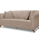 Sofá 3 Lugares 2,20 M Linho Rústico Areia Com Pés De Madeira