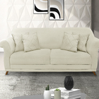 Sofá 3 Lugares 2,20 M Veludo Bege Com Pés De Madeira E 2 Almo