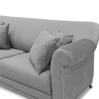 Sofá 3 Lugares 2,20 M Veludo Cinza Com Pés De Madeira E 2 Alm