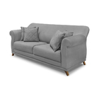 Sofá 3 Lugares 2,20 M Veludo Cinza Com Pés De Madeira E 2 Alm