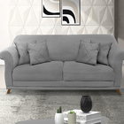 Sofá 3 Lugares 2,20 M Veludo Cinza Com Pés De Madeira E 2 Alm