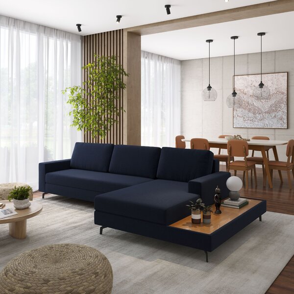 Sofá 3 Lugares 2,92m Com Chaise Direito E Mesa Apoio Lateral