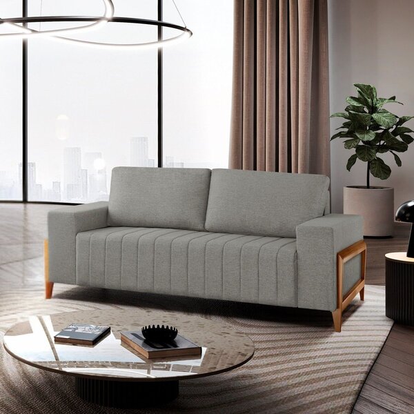 Sofá 3 Lugares 200cm Em Linho Dinamarca Cinza