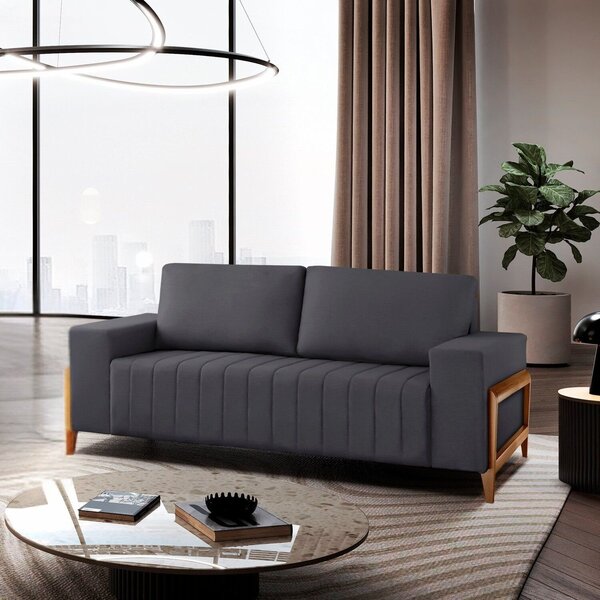 Sofá 3 Lugares 200cm Em Veludo Dinamarca Grafite
