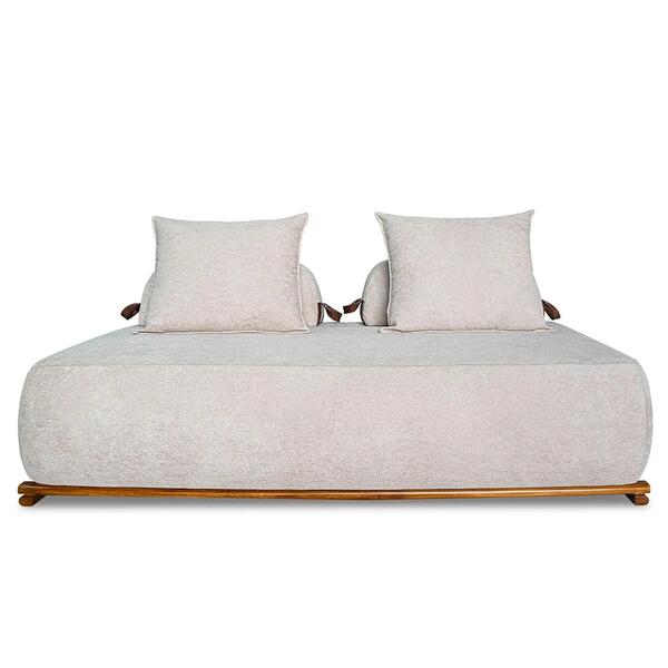 Sofá 3 Lugares 200cm Ilha Base Madeira Viero S06 Boucle Bege