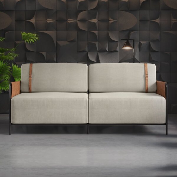 Sofá 3 Lugares 200cm Living M-09 Preto/linho Areia