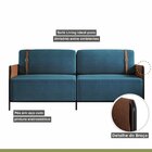 Sofá 3 Lugares 200cm Living M-09 Preto/linho Jeans Azul