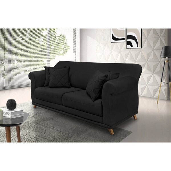 Sofá 3 Lugares 200cm Suede Arras  Preto