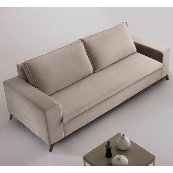 Sofá 3 Lugares 200cm Veludo Pés Imbuia Gregory Bege/imbuia