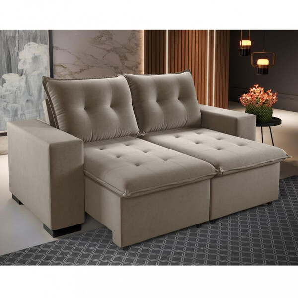 Sofá 3 Lugares 204cm Retrátil Veludo Damasco Viero