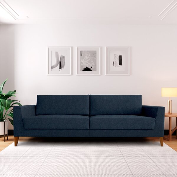 Sofá 3 Lugares 210cm Break Estilo Moderno Linho Pés Em Madeir