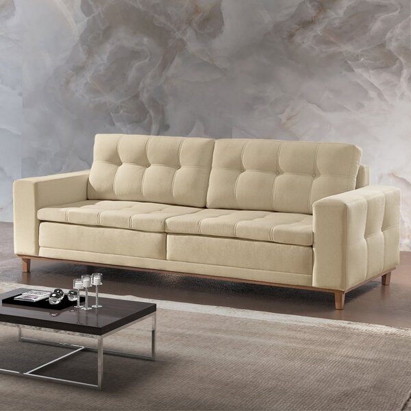 Sofá 3 Lugares 210cm Molas Ensacadas Com Base Madeira Maciça