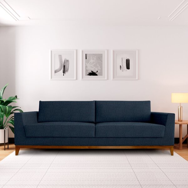 Sofá 3 Lugares 210cm Movie Estilo Moderno Linho Pés Em Madeir