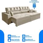 Sofá 3 Lugares 212cm Retrátil, Tecnologia Usb Bege