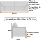 Sofá 3 Lugares 220cm Akita Linho Rústico Bege - Sallar Home