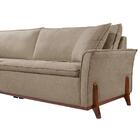 Sofá 3 Lugares 230cm Com Almofadas Base Madeira Linho Bege