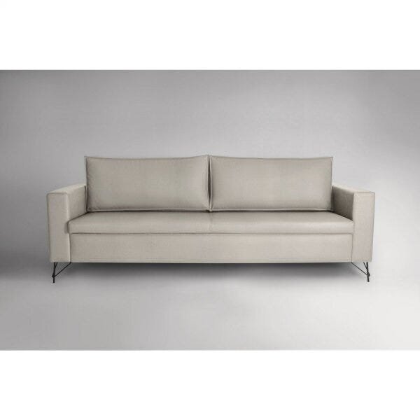 Sofa 3 Lugares 230cm Pes Em Aco Linho Adrian  Bege/imbuia