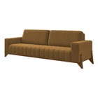 Sofá 3 Lugares 232cm Ouro Base Madeira Veludo Mostarda - Sall