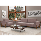 Sofá 3 Lugares 232cm Ouro Base Madeira Veludo Rosê - Sallar H